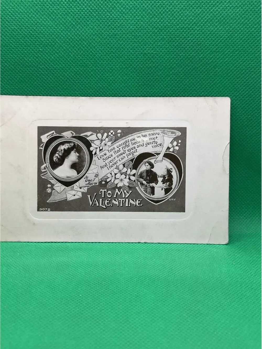 Vintage Valentine Postcard with Romantic Illustration Handwritten Message - Box1